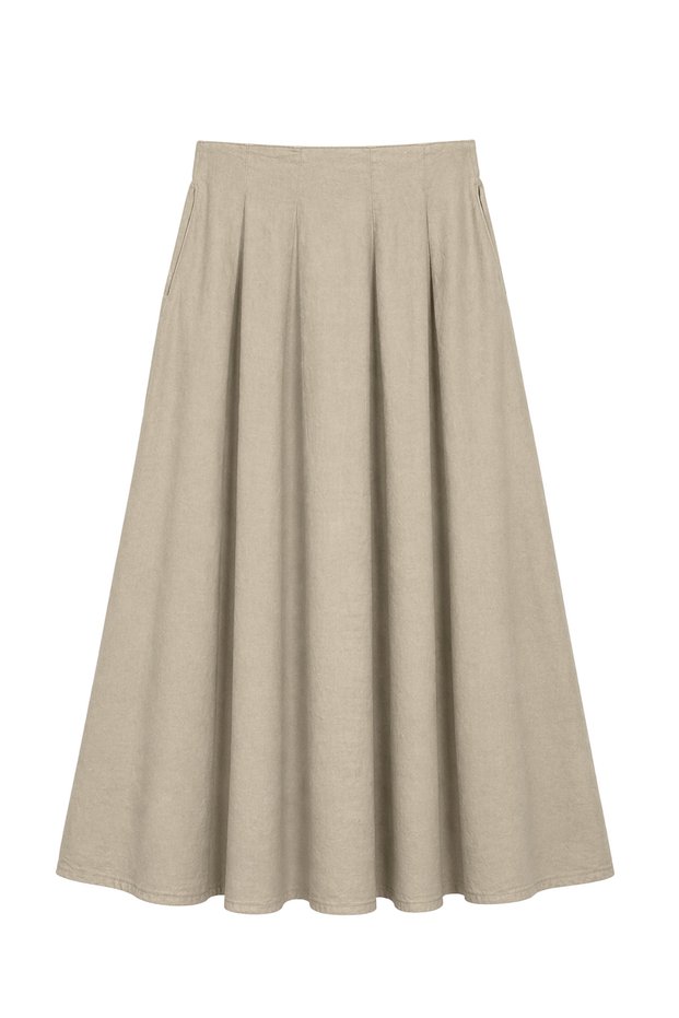 4909 Women's Elastic Waist Pleated Draped Midi Skirt Mink