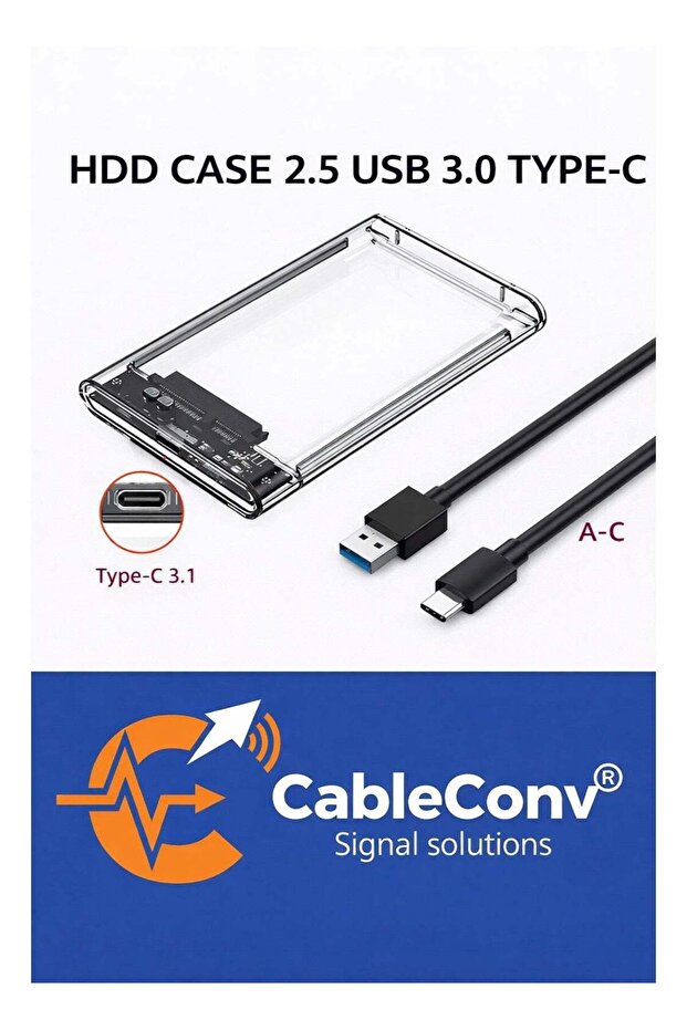 علبة قرص صلب خارجي مقاس 2.5 بوصة مع كابل USB 3.0 نوع C لنقل البيانات بسرعة عالية