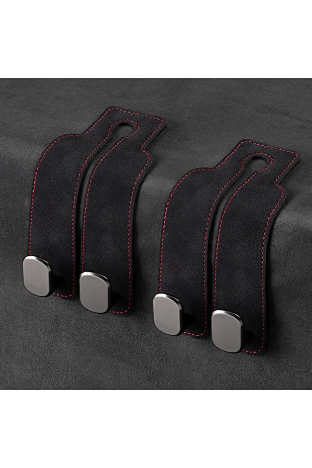 2 Pack Car Seat Headrest Hooks,360-Degree Rotating,Black Suede Leather for Car Organization