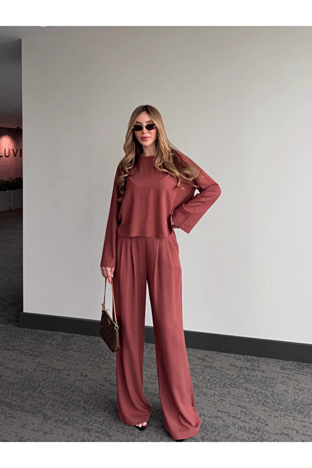 Kiremit Mermaid Blouse and Pants Set - 8760