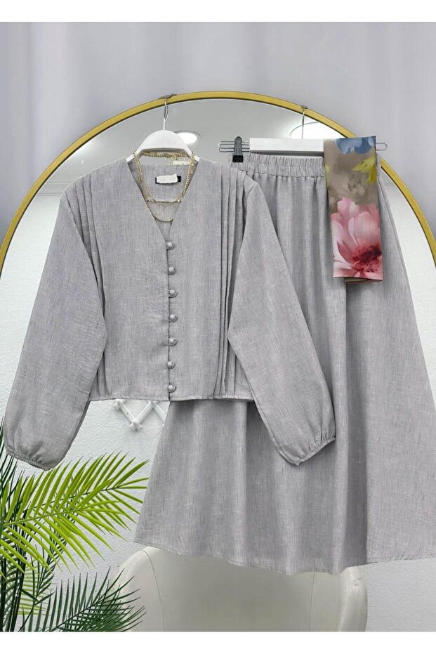 Drapeli̇ K Linen Skirt Suit