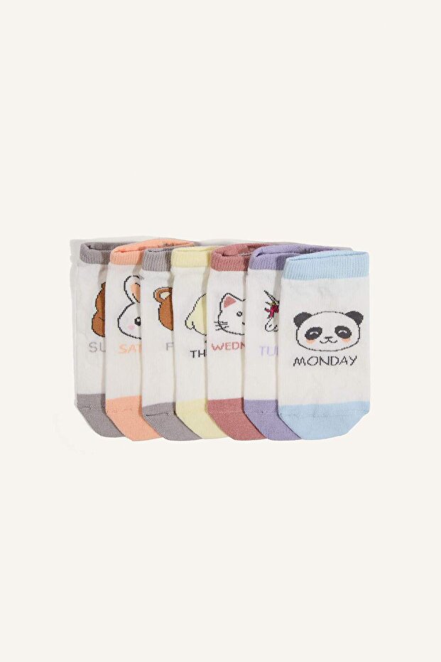 Animal Patterned 7-Piece Cotton Booties Socks for Girls H4740A8Ns