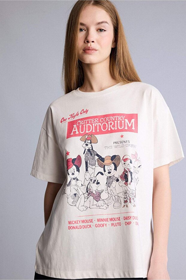 100% Cotton Disney Mickey & Minnie Oversized Crew Neck Printed Short Sleeve T-Shirt H6817Ax26Sm
