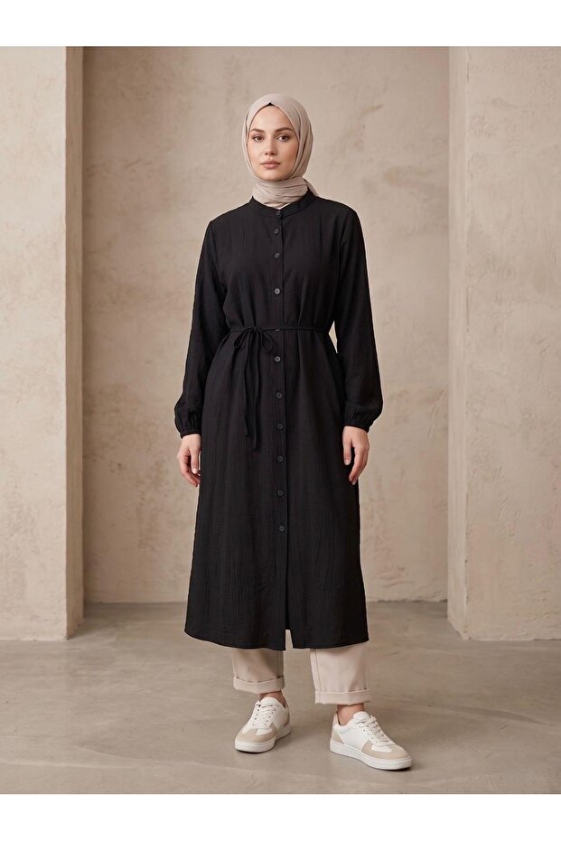 Hakim Collar Long Tunic-Black