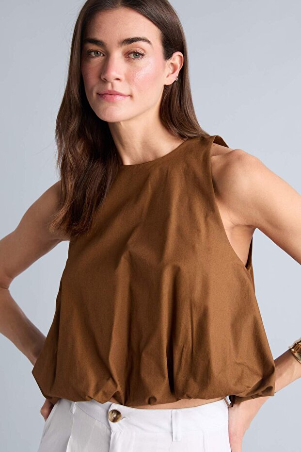 100% Cotton Balloon Fit Crew Neck Poplin Tank Top H2648Ax26Sm