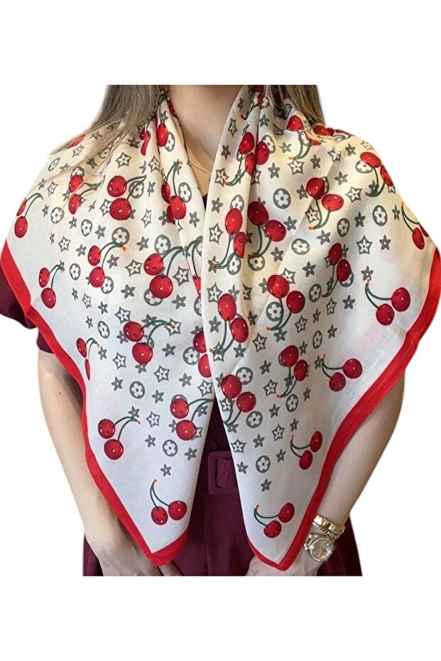 Cherry Detail Scarf (90*90) Red