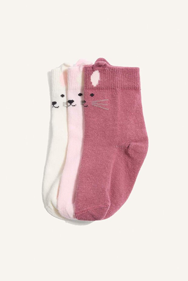3D 3-Pack Cotton Long Socks Baby Girl H6682A5Ns