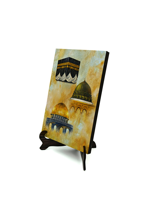 طاولة مكتبية من MDF مطبوع عليها الكعبة والمسجد الأقصى والمسجد النبوي 10x15 5G-3K1