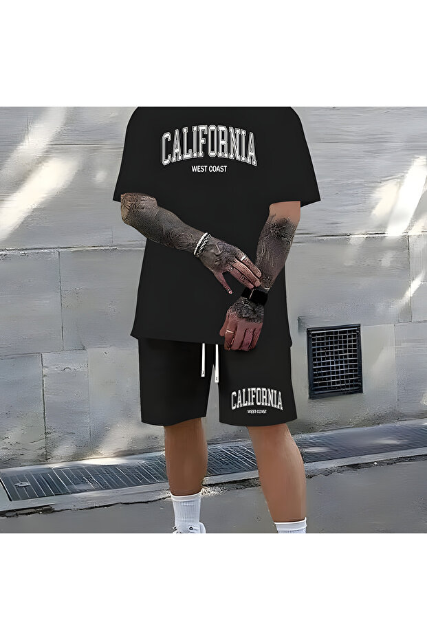 Oversize Black Shorts and T-Shirt Set - Cotton Relaxed Fit