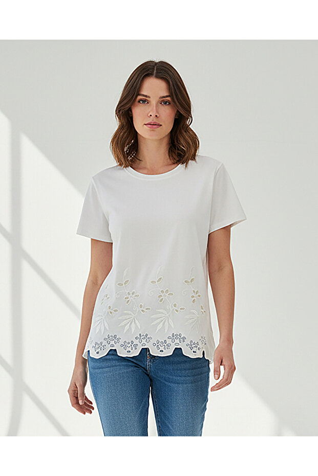 Women White Embellished T Shirt