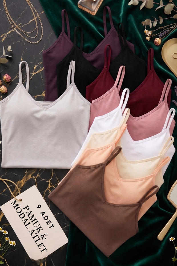 Women's Cotton & Modal 9-Piece String Strap Tank Top – Anti-Sweat Soft Texture & Flexible Wear