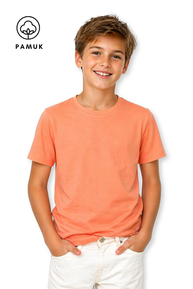 Boys and Girls Plain Short Sleeve Summer Orange T-Shirt