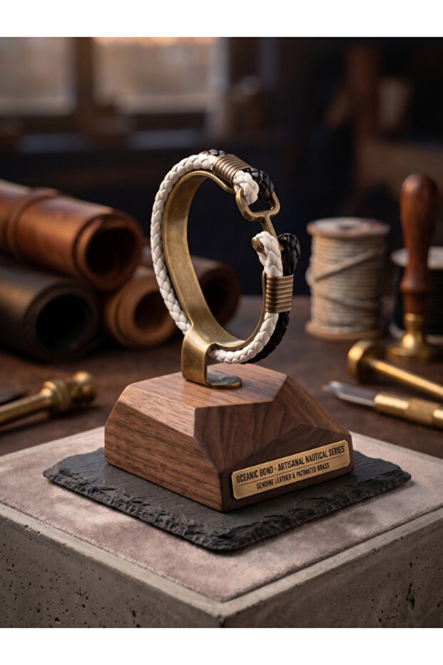 Hand Braided Genuine Leather Men's Bracelet with Anchor Father's Day Gift