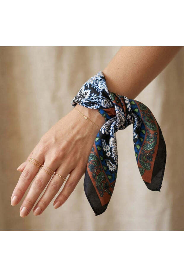 Flr-5007 Cobalt blue & Kiremit Paisley Mini Scarf