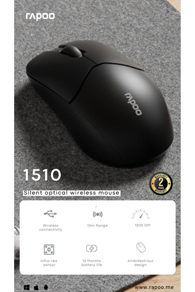 1510 Silent Wireless Optical Mouse, Black