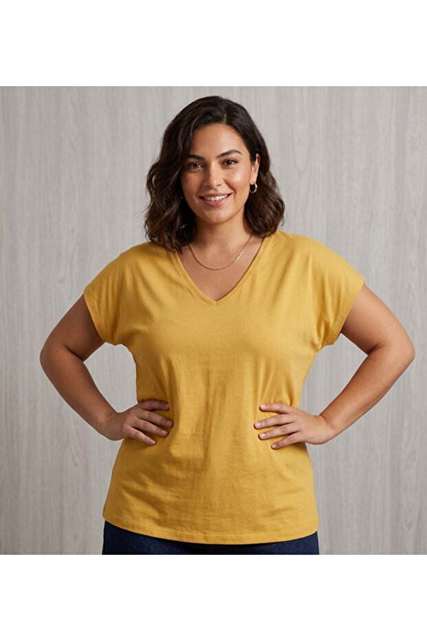 Women's Plus Size Cotton V-Neck Short Sleeve Comfortable and Stylish Basic T-Shirt