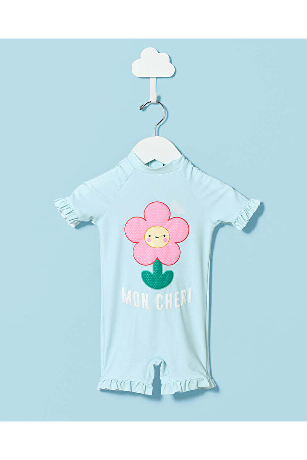 Infant Girls Blue Printed Swimsuit