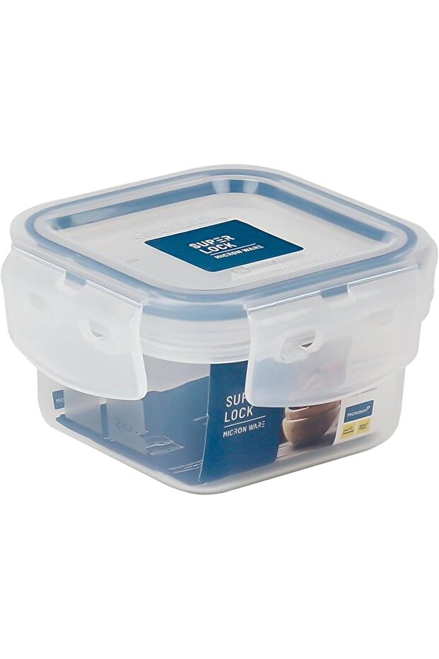 Super Lock Plastic Square Food Container With Lid 225 ml-Blue&Transparent