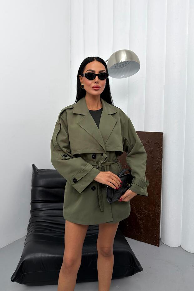 New Season Women's Windbreaker Detailed Belted Short Trench Coat
