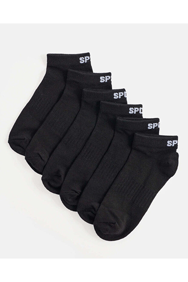 Boys Black Text Ankle Length Socks Set 3 Pairs