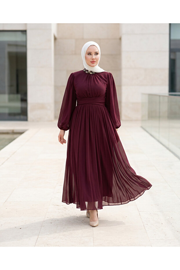 Embroidered chiffon dress