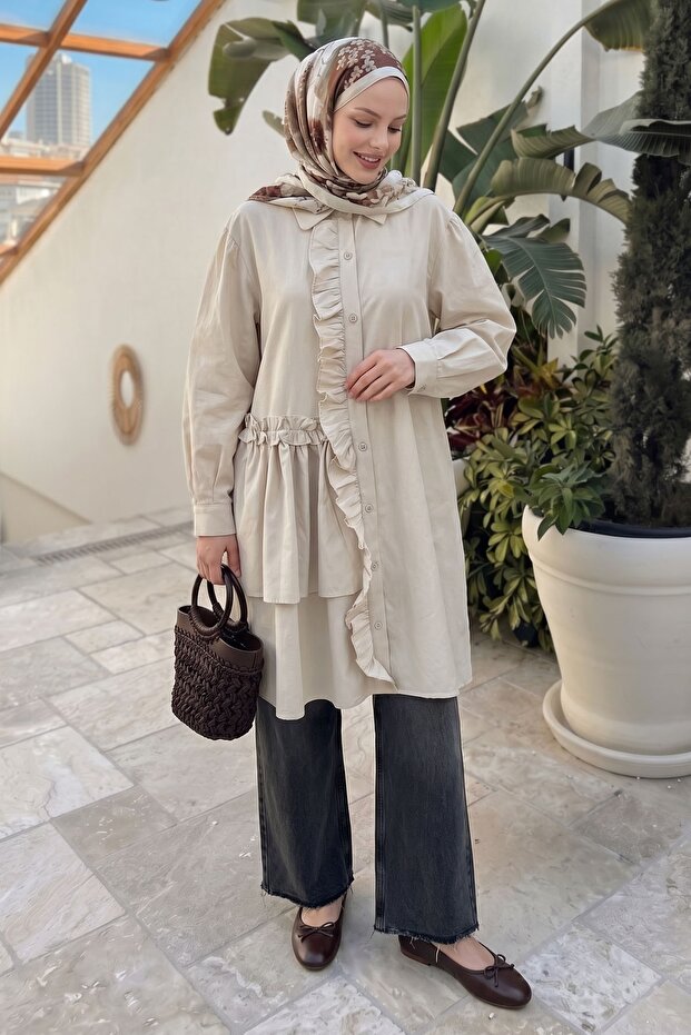 Ruffled Beige Tunic