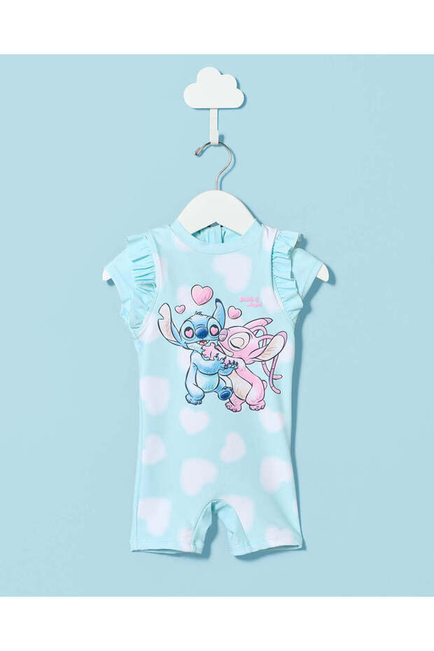 Infant Girls Blue Angel And Stitch Printed Onesie Swimwear