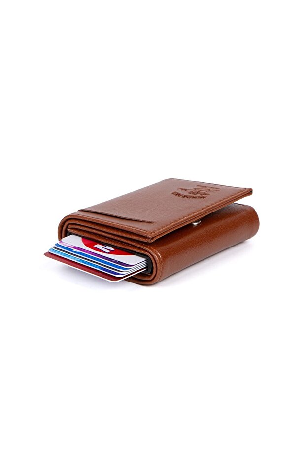 Women's Mechanized Card Holder and Wallet - Tan