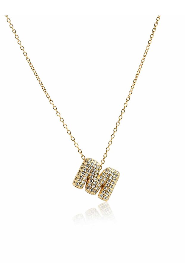Zircon Stone Steel Letter m Necklace - Adjustable Elevator Design