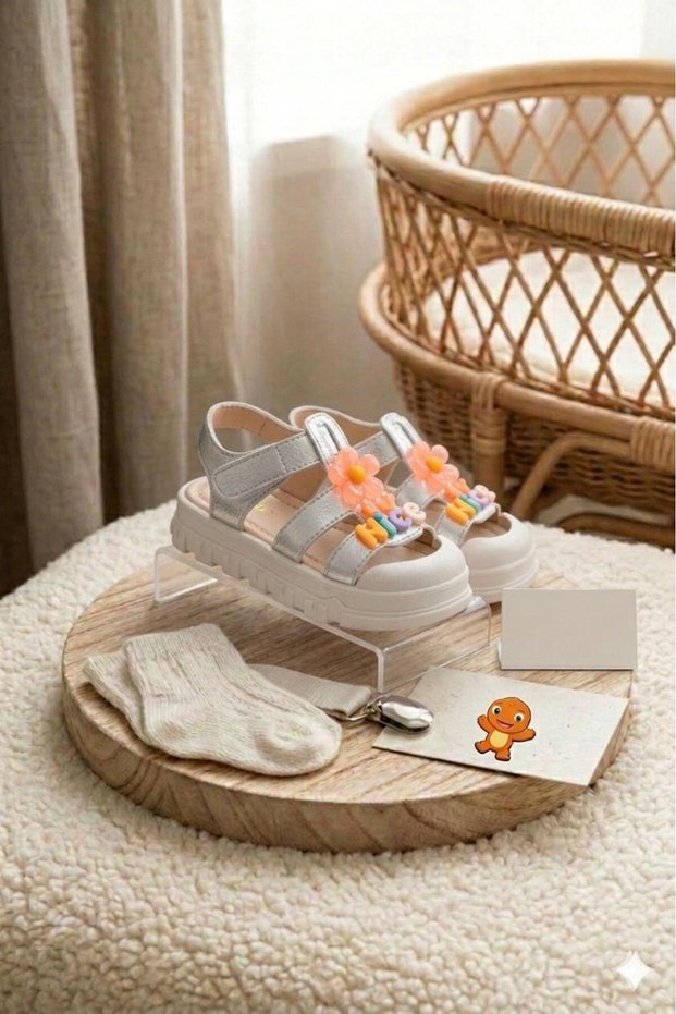Orthopedic Sole Girls'/Boys' Teddy Bear and Floral Sandals Nursery and Daily Shoes Slippers