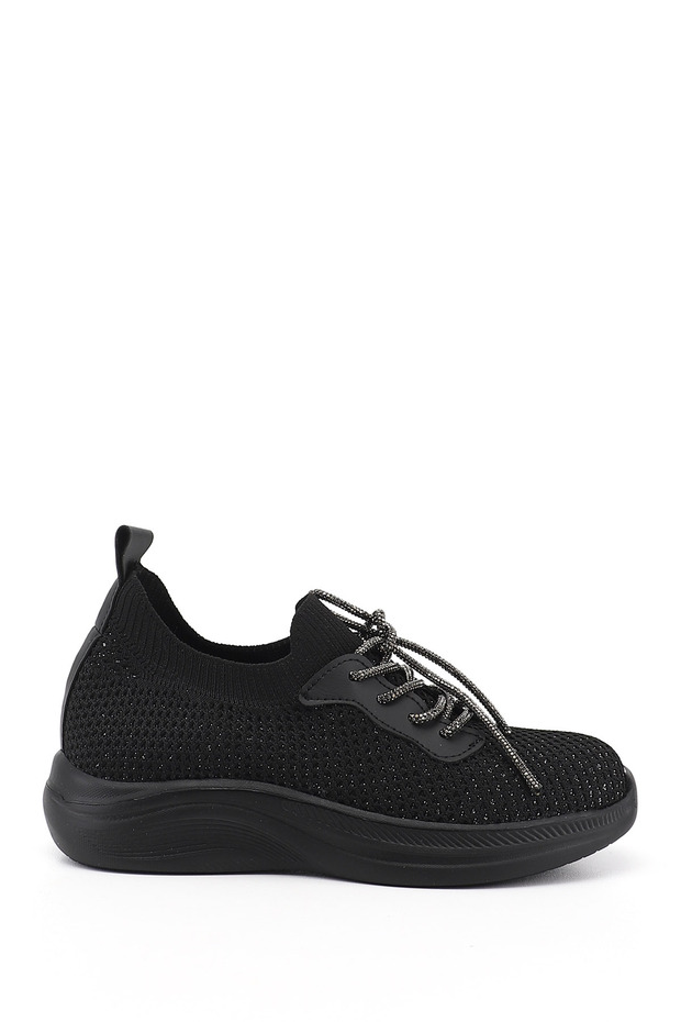 Women's Black Knitwear Lace-Up Comfort Sneaker with Memory Foam Insoles