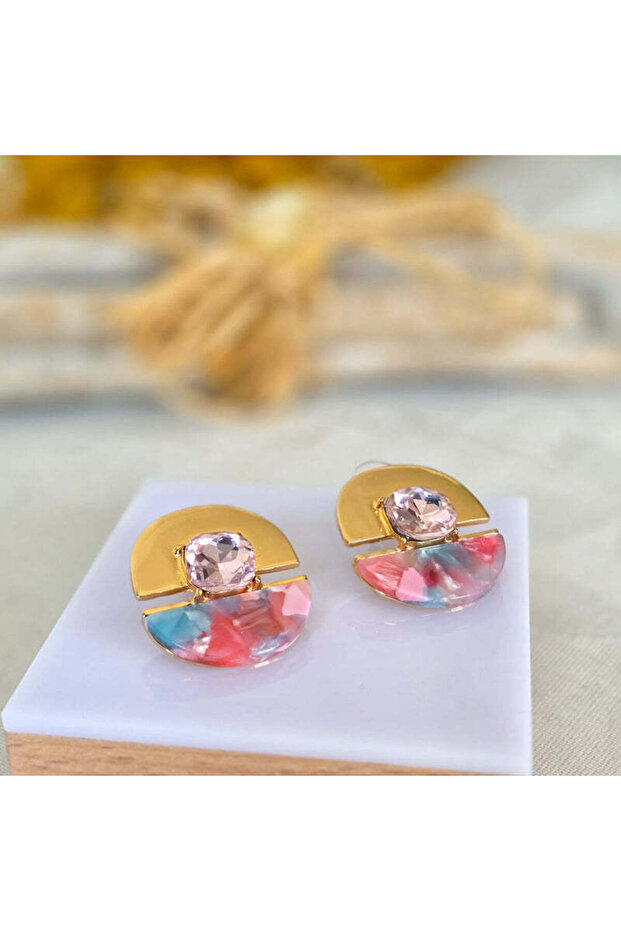 Kpe-20061 Powder Pastel Aura Crystal Detailed Earrings