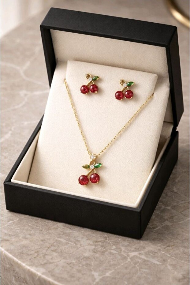 Colorful Cherry Earrings Necklace Set