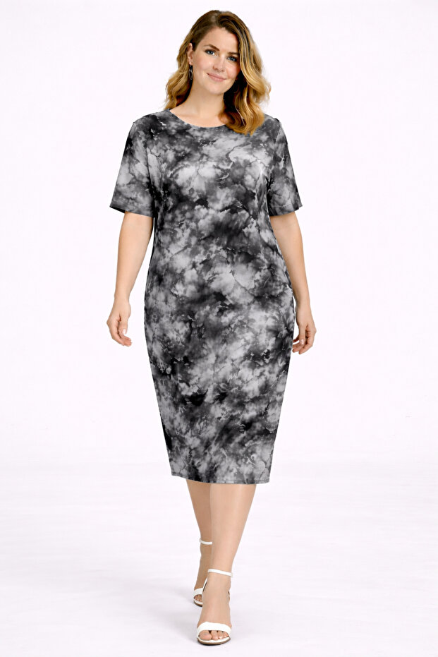 Women's Large Size Gray, Tie-Dye Pattern Viscose Dress 65N39469