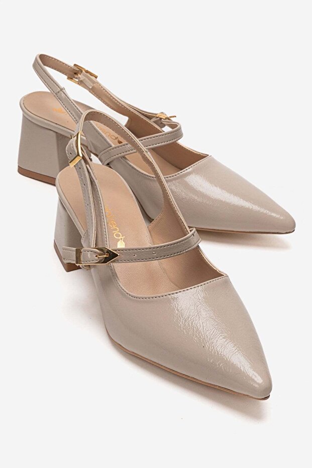 Women's Open-Back Heeled Sandals Beige Crinkled