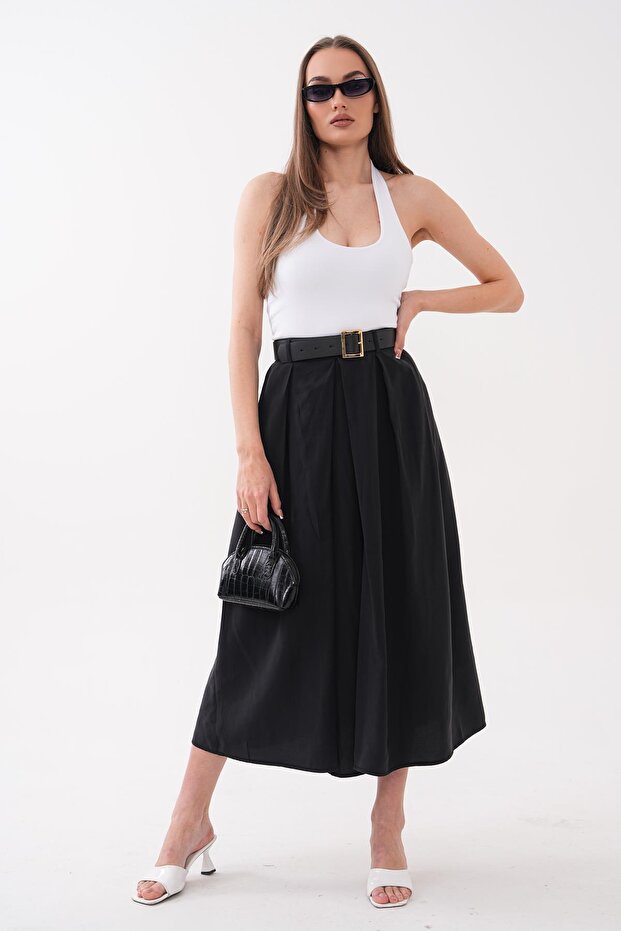 Women's Belt Detailed Pleated Long Skirt 260499 -