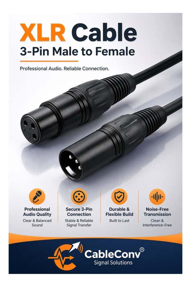 كابل XLR ثلاثي الأسنان ذكر إلى أنثى - كابل صوت احترافي متوازن للميكروفون