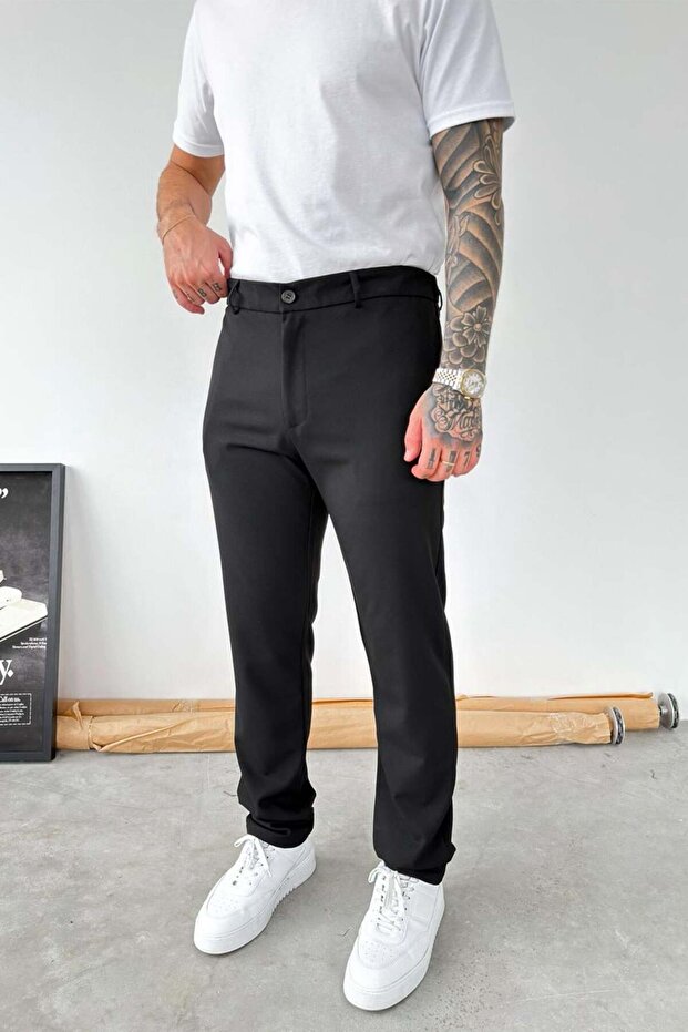 Black Basic Regular Fabric Trousers - 2