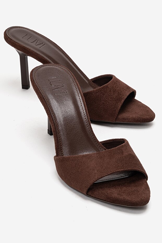 Varelan Brown Suede Women's Thin Heeled Slippers
