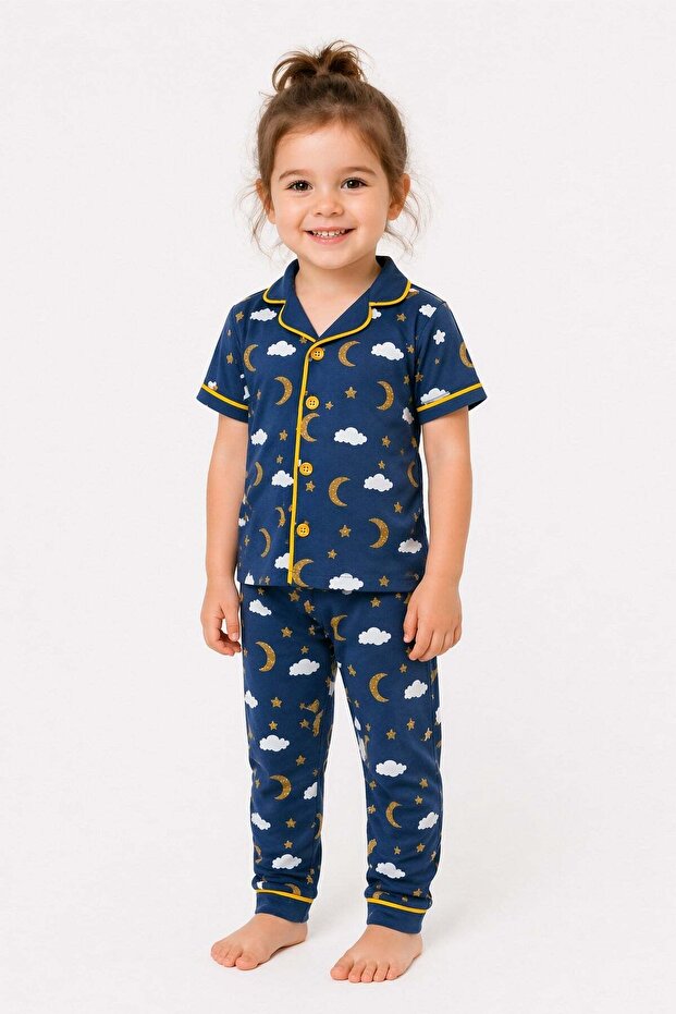 Children/Baby Unisex Shiny Moon Star Cloud Patterned Short Sleeve Pajama Set Summer 6-24 Months 3-6 Years