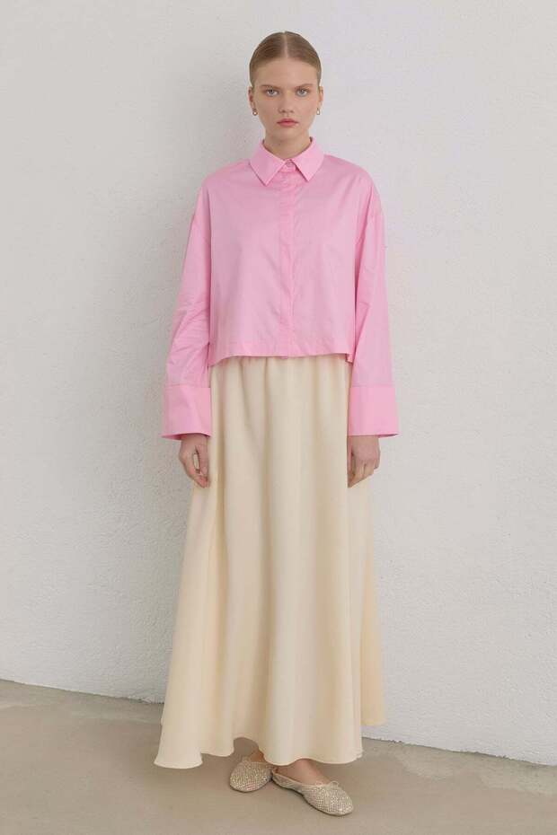 Cotton Crop Basic Shirt Pink - 1