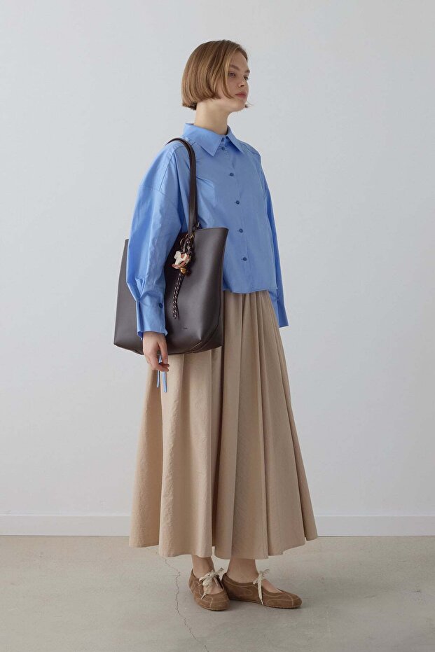 Oversize Cotton Shirt with Sleeve Detail in Blue