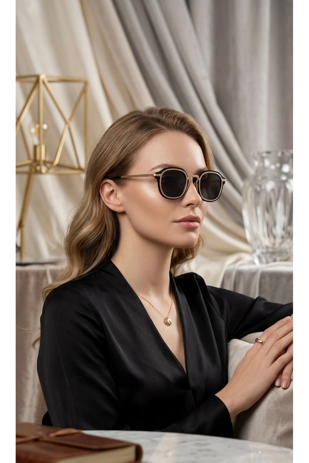 Ayla Women's Round Metal Frame Sunglasses – Retro Minimal Design, Black Lenses, Uv400 Protection