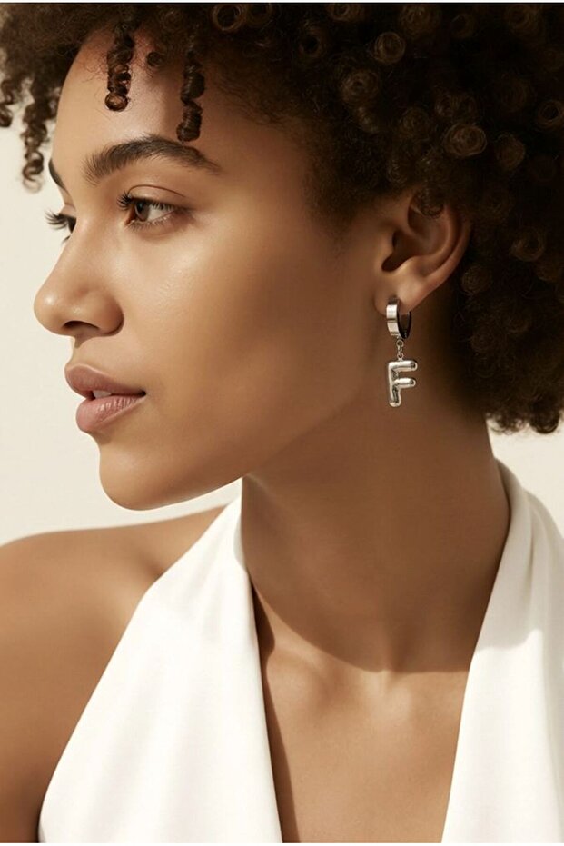 Balloon Earrings Letter''F'' Silver Color