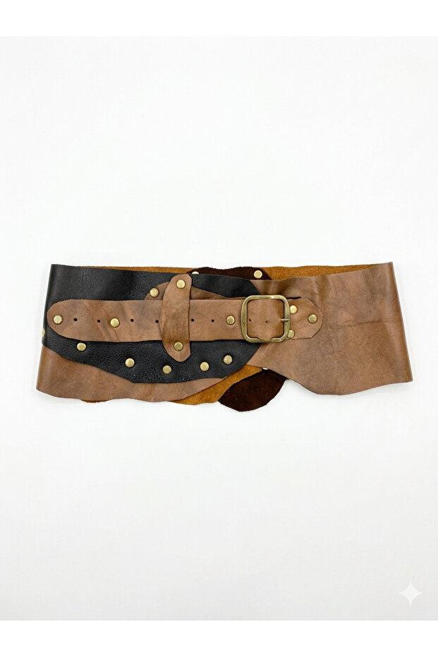 Amora Taba & Acı Kahve Genuine Leather Design Belt - Handcrafted