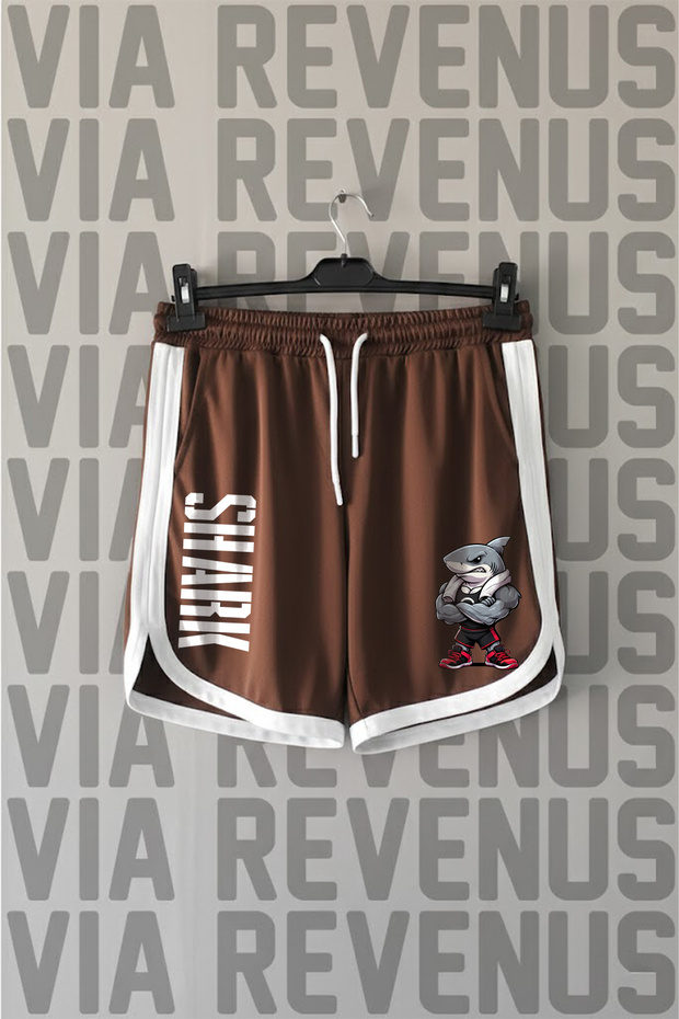 Shark Printed Unisex Retro Varsity Sports Training Shorts