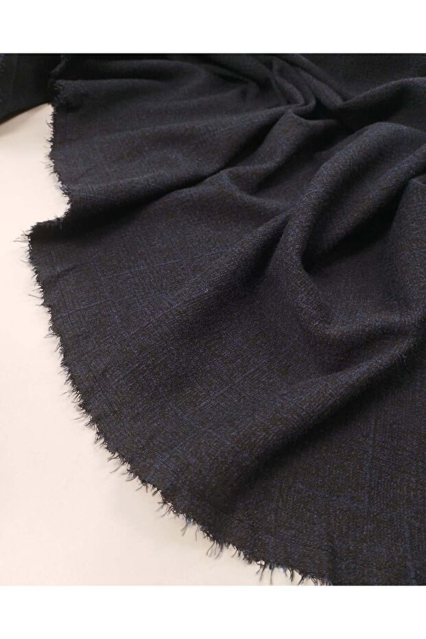 Black Navy Blue Plaid Jacquard Knitted Fabric Soft Flexible Flowing Shirt & Dress Fabric Width: 180cm
