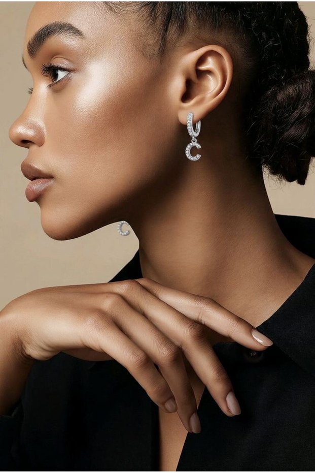 Luxury Design Earrings with the Letter'C' in Colorful Steel Figure