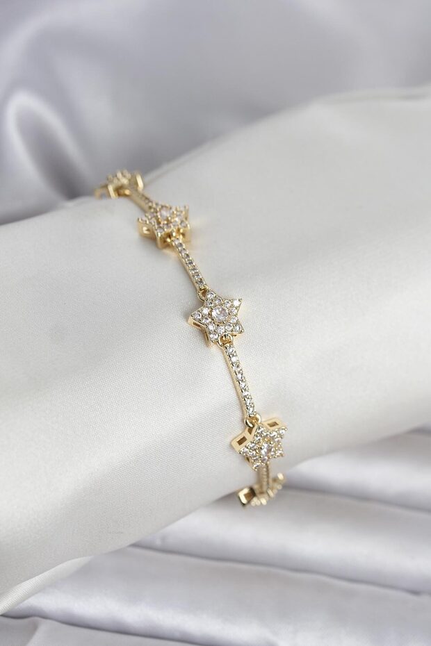Brass Gold Color Star Model Zircon Stone Women's Bracelet