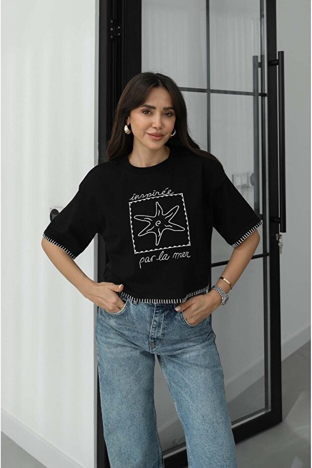 Black Inspiree Par La Mer Written T-Shirt